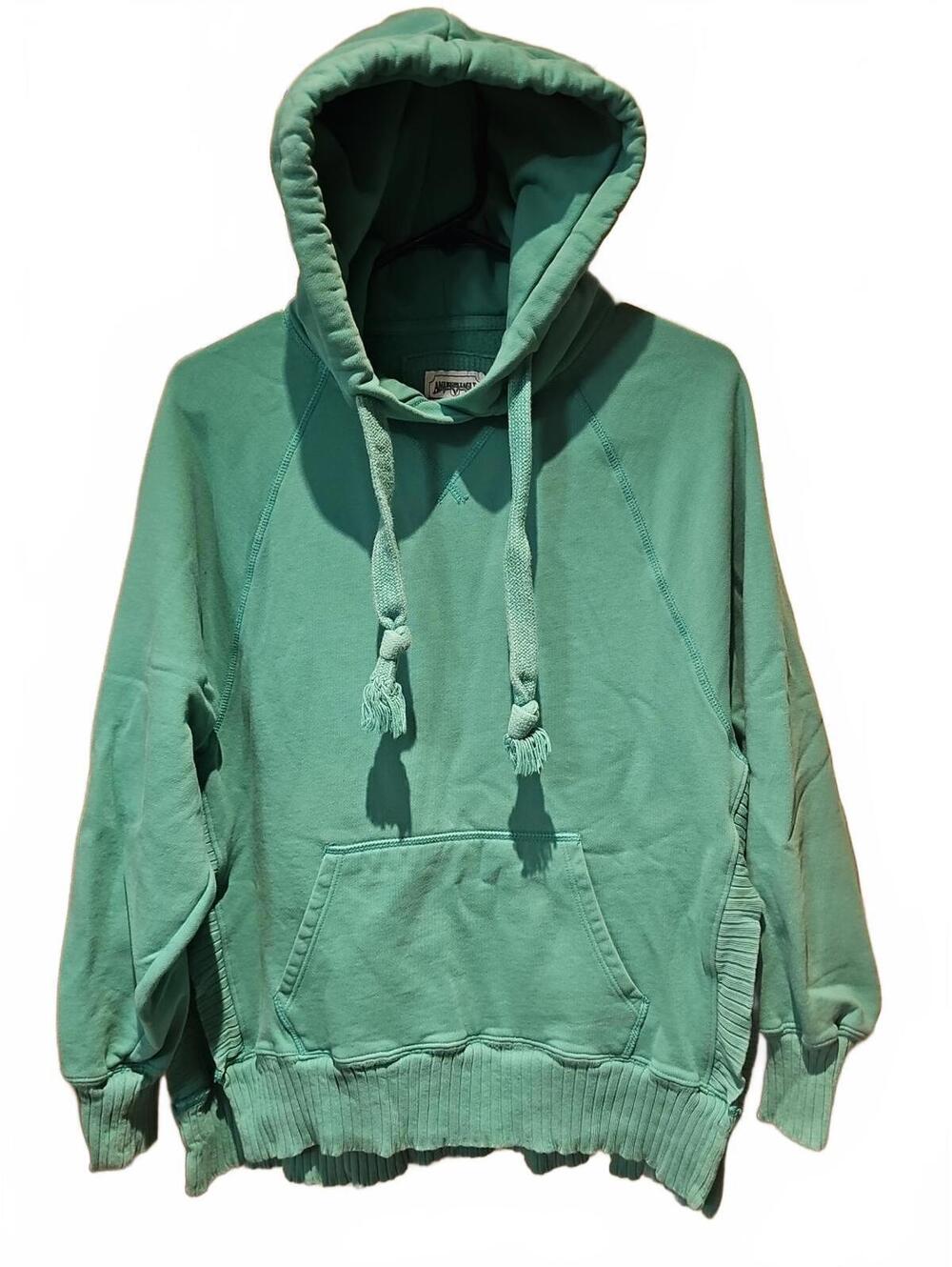 American Eagle Hoodie Womens XS Teal Pullover Sweatshirt Split Side Long Sleeve
